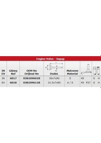 Resim Gunes 6017-6018 Subap Takımı Fabıa 1,9tdı Atd Passat 1,9tdı Ym Polo 1,4tdı Amf Auy Ajm In 4 / Ex 4 