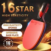 Resim Profesyonel 16 Yıldızlı Karbon Fiber Ping Pong Raketi Seti, Uzun/Kısa Saplar, Kılıf & Toplar, Kırmızı 