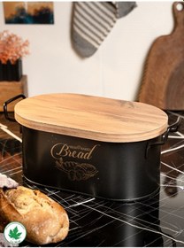 Resim Lin Metal Ahşap Kapaklı Tel Kulplu Metal Ekmeklik - Siyah 