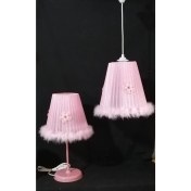 Resim Woodhub Pembe Kız Çocuk Odası Bebek Odası Pembe Tüylü Papatya Peluş Avize Abajur Seti E27 1 Kumaş 