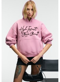Resim Grimelange Kıkres Kadın Kapüşonlu Nakış Detaylı Oversize Koyu Pembe Sweatshirt Koyu Pembe 