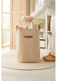 Resim Ocean Home Textile Ağzı Büzgülü Bej Renk Çamaşır Sepeti 36 x 36 x 57 cm 