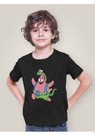 Resim Sevbano Unisex Süngerbob Patrick Baskılı Çizgi Film Çocuk Tişört 1-12 Ya Siyah 