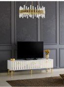 Resim 180 CM DUBAİ METAL AYAK-MDF MEBRAN KAPAK TV SEHPASI BEYAZ - GOLD 