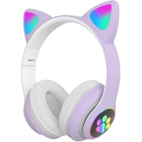 Resim SPRANGE Kedi Figürlü Işıklı Bluetooth Kulaklık Kulak Üstü Mikrofonlu IOS Ve Android Uyumlu s-t-n-28 stn28 