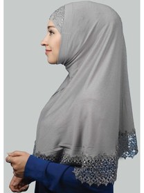 Resim Altobeh İkili Set Dantelli Pratik Eşarp Hazır Hijab Ve Tesettür Bonesi Xl Gri 