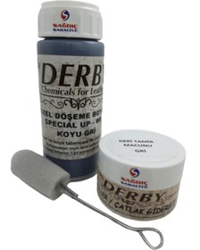 Resim Derby Koyu Gri Oto Döşeme Boyası ve Gri Deri Tamir Macunu 