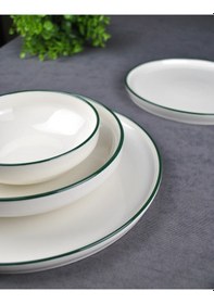 Resim 24 Parça Porselen Yemek Takımı 6 Kişilik Sade Yeşil Rimli Çeyiz Yemek Seti Yeşil 