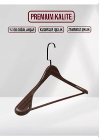 Resim Ceviz Ahşap Siyah Lama Kancalı Pabuçlu Takım Elbise Askısı 10 Adet Ceviz 