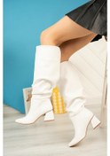 Resim Syt-2002 Beyaz Körüklü Kalın Topuklu Günlük Kadın Çizme Beyaz 