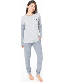 Resim U.S. Polo Assn. U.s Polo Assn. 20129 Kadın Uzun Kollu Bisiklet Yaka Paçası Bantlı Pijama Takım-lacivertmelanj Lacivert 