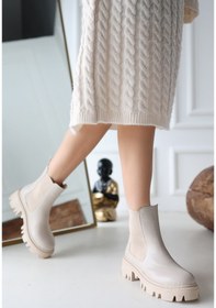 Resim Pabucmarketi Bej Suni Deri Chelsea Kadın Bot Çok Renkli 