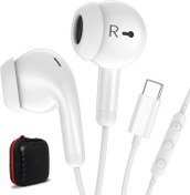 Resim USB C Kulaklıklar Kablolu Kulaklıklar iPhone 16 Plus 15 Pro Samsung A35 S24 Ultra S23 Pixel 8 7 Kulaklık Tipi Mikrofon Ses Kontrollü USB-C Kulaklık Beyaz 