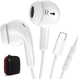 Resim USB C Kulaklıklar Kablolu Kulaklıklar iPhone 16 Plus 15 Pro Samsung A35 S24 Ultra S23 Pixel 8 7 Kulaklık Tipi Mikrofon Ses Kontrollü USB-C Kulaklık Beyaz 