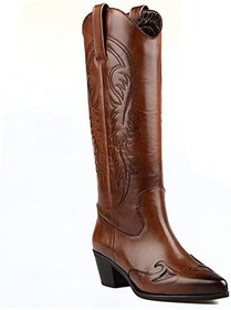 Resim Kadın Kovboy Çizme Kahverengi Deri (Parma) 