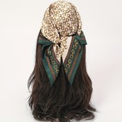 Resim 1 Adet Kadınlar İçin Lüks Şık Zincir Baskılı Bandana Eşarp - 69.85 cm Kare Vintage Polyester Baş Sarmağı, Kahverengi/Altın/Krem Renk Blok Tasarımı Güneş Koruma, Rüzgar Koruması ve Plaj Gezileri için, Çok Yönlü Saç Eşarbı & Moda Aksesuarı, İdeal Hediye 