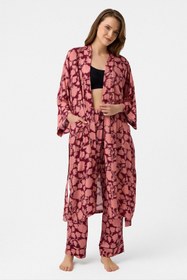 Resim Bordo çiçek desenli desenli Elissa Kimono 