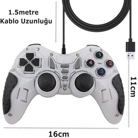 Resim Microcase USB Kablolu Çift Titreşimli PC Konsol Oyun Kolu Gamepad Joystick -AL4630 Mavi 