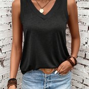 Resim Yaz için çok yönlü kolsuz basit tank top, kadın giyiminde düz renkli V yaka tank top 