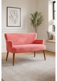 Resim Roma Modern İkili Koltuk - Welsoft Yumuşak Kumaş - Ahşap Ceviz Renk Ayak - Gül Kurusu Gül Kurusu 