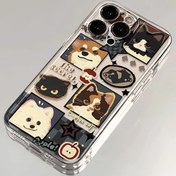 Resim Kareli Kedi Köpek Hassas Delik iPhone16/15promax/14/13/12/11/XR/xs/7/8/12mini/13mini/SE2/SE3 için Uygun Şeffaf Yumuşak Kabuk 