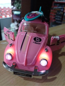 Resim OYUNCAKSAHİLİ Volkswagen Bettle Nostalji Tatil Vosvos Sörf Tahtası Araba Kapılar Bagaj Açılır 18cm ışık ses far 