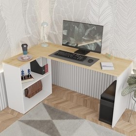 Resim L Çalışma Masası Bilgisayar Masası Dolaplı Kitaplıklı Meşe Sol Yön 