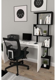 Resim Moonlife Pratik Kitaplıklı Çalışma Masası Beyaz Siyah 