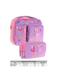 Resim Kaukko Kids Kız Çocuk Mor Pembe Flamingo Baskılı Üç Bölmeli Thermo Beslenme Çantası Ve Kalemlik Seti L7240+l8240 Lila - Pembe 