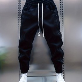 Resim Siyah & Çizgili Geniş Paça Pantolon - Elastik Beli Daralan Ayak Bileği Pantolonlar, Günlük, Resmi & Kışlık Giyim için Retro Bol Kesim Pantolonlar, Makinede Yıkanabilir (Kemer Yok) - Öğrenci & Profesyonel Kıyafet Pantolonları 