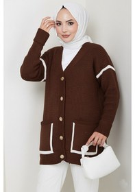 Resim İlge Düğmeli Triko Hırka 1597 - Kahve Kahve 