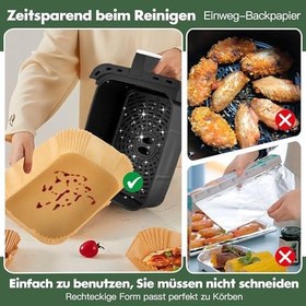 Resim Pişirme Kağıdı Hava Fritöz, 150 Adet 20,5 x 14 cm Ninja Foodi Çift Bölgeli Airfryer için Sülfürize Kağıt, Ninja AF300EU /AF400EU /Cecotec Çift Airfryer için Yapışmaz Kağıt Astar Aksesuarları 