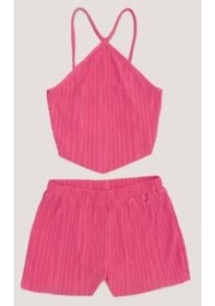 Resim Kız Çocuk Çapraz Askılı Piliseli Pembe Şortlu Takım Kt02205/06 Pembe 