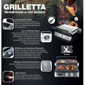 Resim Fantom Griletta Tm 9100 Inox 2000 W Güçlü Tost Makinesi Yanmaz Yapışmaz Plaka Özellikli 