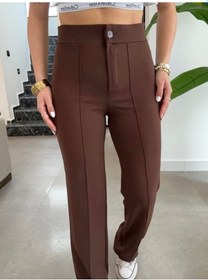 Resim Soonaksesuar Kadın Yüksek Bel Full Likralı Krep Kumaş Pantolon Kahve 