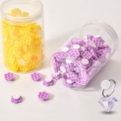 Resim 120 Adet Çiçek Göz Kırpması Uygulama Tutkalı Kupaları ile Geri Çekilebilir Metal Parmaklık Tutucu - Profesyonel Kirpik Uygulama Tutkalı Depolama Tepsileri, Dövme Pigment Boya Kupaları - Koku Yok, Elektriksiz, Pilsiz 