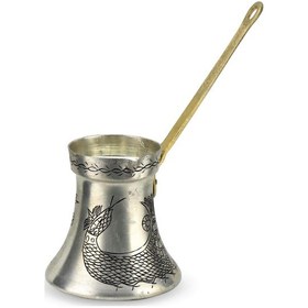 Resim İşlemeli Şahmaranlı Kalın Bakır Sütlük Cezve 