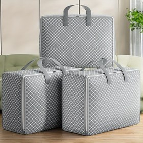 Resim 1 Adet Gri Dokumasız Dört Yapraklı Yonca Desenli Depolama Çantası - Güvenli Kapatma, Büyük Kapasiteli Taşınabilir Taşıma Çantası, Giysiler, Bagaj ve Seyahat Gereçleri için Dayanıklı Çok Amaçlı Organizatör, Klasik Tasarım, Güçlü Sap Tasarımı, Yatak Altı Saklama 