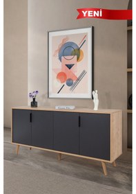 Resim 4816 Sırma 180 Cm Ahşap Ayaklı , Metal Kulplu Konsol , Safir - Antrasit , Salon , Oturma Odası Safir - Antrasit 