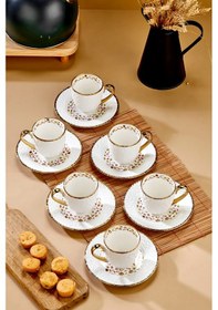 Resim Cooker Royal Bloom 6 Kişilik 180 Ml Porselen Duble Çay Ve Kahve Fincan Takımı Ckr3808 Altın 