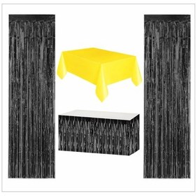 Resim Sarı Masa Örtüsü, Siyah Masa Eteği, 2 Adet Siyah Arka Fon 