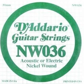 Resim D'Addario NW036 Nickel Wound Elektro ve Akustik Gitar Tek Teli - .036 (Aksesuar) | Nikel Kaplama Sargı, Altıgen Çelik Çekirdek, Parlak Ton ve Esnek Çalım Hissiyatı 