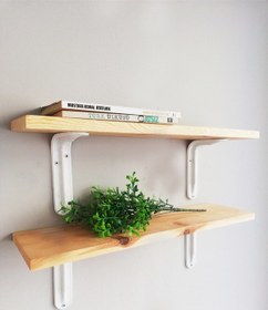 Resim 2'li Metal Ayaklı, Ahşap Kitaplık Duvar Rafı 50x11 