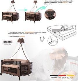 Resim Holmer Maxi Comfort Coolstyle 70x110 CM Anne Yanı Deluxe Kumaş Cibinlikli Kahverengi Oyun Parkı 