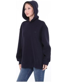 Resim Pastelastore Pamuklu Kapüşonlu 3 İplik Şardonlu Kalın Oversize Sweatshirt Lacivert 