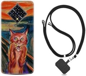 Resim kilifland Infinix Zero 8 ile Uyumlu Kılıf Silikon Desen Boyun Askılı Tablo Cat 1788 