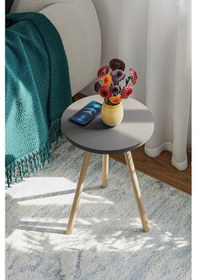 Resim İntergo Yuvarlak Ahşap Ayaklı Tekli Zigon Yan Sehpa Antrasit Gri 