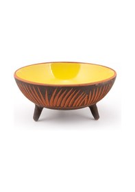 Resim Seramik Ayaklı Rölyef Desenli Sunum Tabağı 30 Cm Sarı 