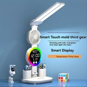 Resim 4 adet başlık / 2 adet başlık Akıllı LED Masa Lambası Dokunmatik Kontrol ile, USB Güçlü, Göz Bakımı Teknolojisi, Ayarlanabilir Parlaklık, Dahili Fan ve Gece Işığı ile Ev Ofis, Yurt Çalışması için 