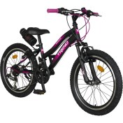 Resim Trendbisiklet Cross Country 20" Çift Kat Alüminyum Jant, Önden Amortisörlü, 21 Vites Micro Shift, Kız Çocuk Bisikleti, Siyah-Fuşya 